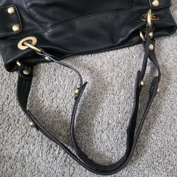 b. makowsky Women's  Black Leather Handbag with Gold Accents - Picture 8 of 13